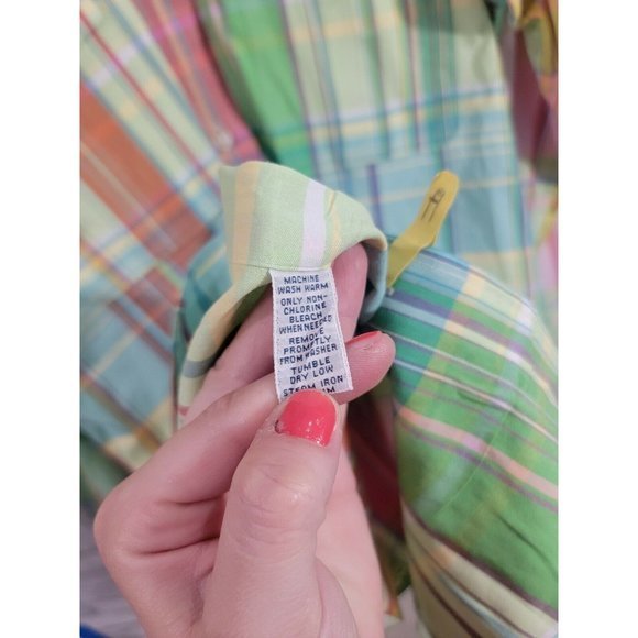 Polo Ralph Lauren M Long Sleeve Button Down Trim Military Pink Plaid Colorful - Picture 5 of 11